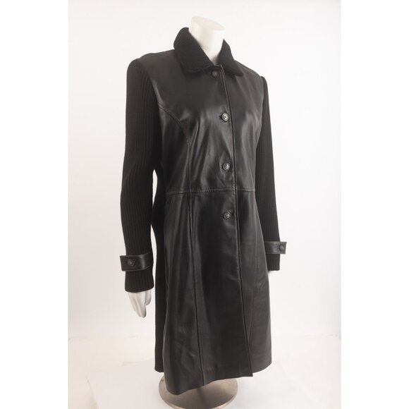 Bently Arbuckle Womens Jacket Coat Leather Wool Mid Length M Medium Black NWT - Picture 2 of 6
